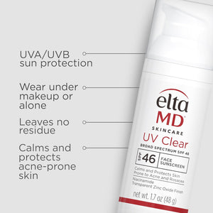 EltaMD UV Clear Face Sunscreen, Protects and Calms Sensitive Skin and Acne-Prone Skin, Lightweight, Silky, Dermatologist Recommended