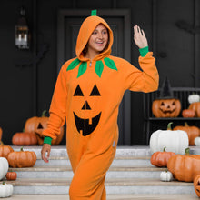 Load image into Gallery viewer, Funziez! Slim Pumpkin Adult Onesie - Jack O Lantern Halloween Costume - One Piece Cosplay Suit for Adults, Women and Men