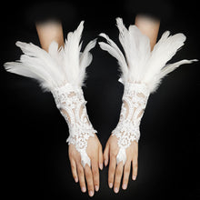 Load image into Gallery viewer, HOMELEX Women Black Lace Feather Gloves Witch Angel Costume Accessories Swan Wings Wrist Bands