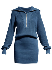 Womens Zipper Up Bodycon Sweater Dress Cozy Pullover Long Sweaters in 8 Colors