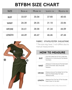 BTFBM Women 2024 Summer Fashion Elegant One Shoulder Cocktail Dress Ruffle Sleeve Wrap Ruched Bodycon Short Party Dresses