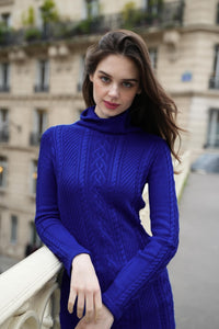 Women Polo Neck Long Slim Fitted Dress Bodycon Turtleneck Cable Knit Sweater