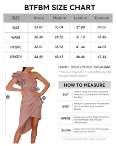 BTFBM Women 2024 Summer Fashion Elegant One Shoulder Cocktail Dress Ruffle Sleeve Wrap Ruched Bodycon Short Party Dresses