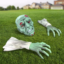 Load image into Gallery viewer, Heyzeibo Halloween Decorations - Halloween Realistic Zombie Face and Arms Lawn Stakes - Green Skeleton Bone Head and Hands Garden Yard Stakes for Haunted House Graveyard, Cemetery, Coffin Party