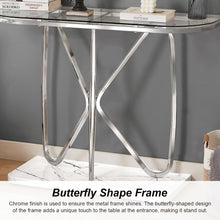 Load image into Gallery viewer, HOMISSUE Console Table, Modern Console Table with Tempered Glass Top and Chrome Frame, Glass Entryway Table with Marbled MDF Base, Console Table for Entryway, Hallway, Living Room (Silver&amp;Clear Glass)