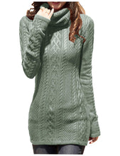 Load image into Gallery viewer, Women Polo Neck Long Slim Fitted Dress Bodycon Turtleneck Cable Knit Sweater