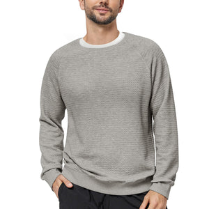 Men's Crewneck Sweatshirt Soild Texture Casual Knitted Pullover Sweater Soft Warm Lightweight Long Sleeve Shirt