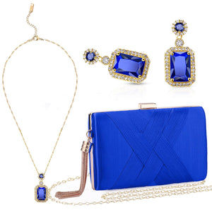 3 Pcs Clutch Purses for Women Handbag Evening Purses Bag for Wedding Vintage Banquet Handbag Earrings Necklace Set