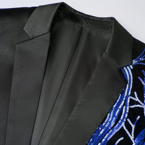 Men Black Sequin Shiny Prom Suit Jacket One Button Slim Fit, Perfect for Musicians, Event Hosts, and Event Managers