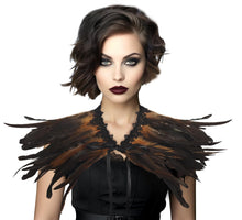 Load image into Gallery viewer, Gothic Black Feather Shawl Victorian Costume Shrug Halloween Cosplay Feather Wrap Lace Neck