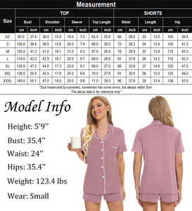 SWOMOG Womens Button Down Pajamas Set Short Sleeve Sleepwear Bride Soft Pj Lounge Sets XS-3XL