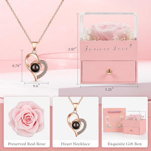 Valentines Day, Birthday Gifts Preserved Real Rose with Necklace Eternal Roses Forever Flowers Gifts