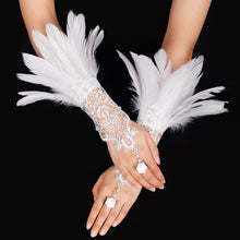 Load image into Gallery viewer, HOMELEX Women Black Lace Feather Gloves Witch Angel Costume Accessories Swan Wings Wrist Bands