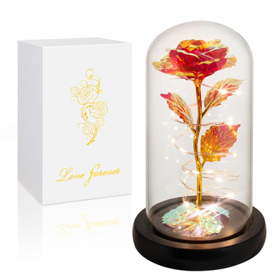 Valentine's Day Gifts for Her, Colorful Artificial Flowers, Light Up Rose in A Glass Dome