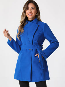 Women's Classic Stand Collar Long Sleeve Winter Belted Long Coat