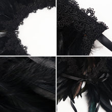 Load image into Gallery viewer, Gothic Black Feather Shawl Victorian Costume Shrug Halloween Cosplay Feather Wrap Lace Neck