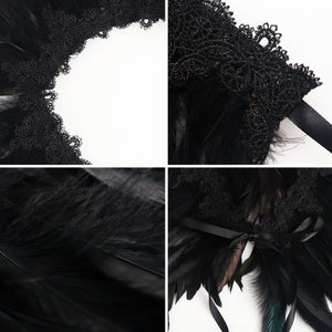 Gothic Black Feather Shawl Victorian Costume Shrug Halloween Cosplay Feather Wrap Lace Neck