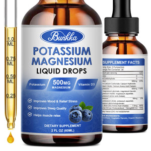 Potassium Magnesium Liquid Drops Supplement with Potassium 99mg, Magnesium 500mg,Calcium, Vitamin D3, Zinc, for Leg Cramps, Energy, Metabolism, for Adult and Kid,Sugar Free