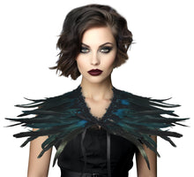 Load image into Gallery viewer, Gothic Black Feather Shawl Victorian Costume Shrug Halloween Cosplay Feather Wrap Lace Neck