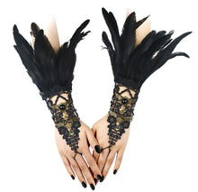 Load image into Gallery viewer, HOMELEX Women Black Lace Feather Gloves Witch Angel Costume Accessories Swan Wings Wrist Bands