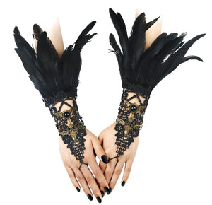 HOMELEX Women Black Lace Feather Gloves Witch Angel Costume Accessories Swan Wings Wrist Bands