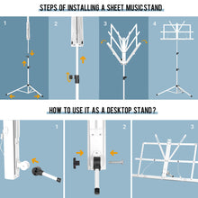 Load image into Gallery viewer, CAHAYA 2 in 1 Dual Use Extra Stable Reinforced Folding Sheet Music Stand &amp; Desktop Book Stand Lightweight Portable Adjustable with Carrying Bag, Metal Music Stand with Music Sheet Clip Holder CY0204