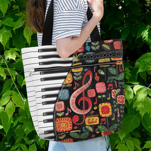 84hoods Tote Bag for Women. Large Shoulder Bag with Pockets and Zipper for Work. Gift for Piano Players, Music Lovers.