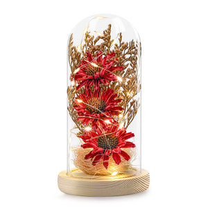 Sunflower Gifts for Women, Sunflowers Artificial Flowers in Glass Dome with LED Strip (Yellow)