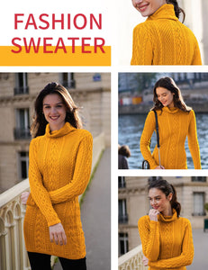 Women Polo Neck Long Slim Fitted Dress Bodycon Turtleneck Cable Knit Sweater