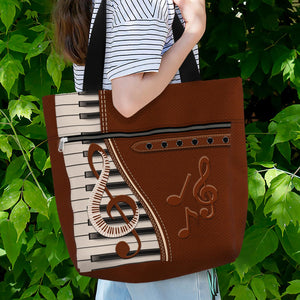 84hoods Tote Bag for Women. Large Shoulder Bag with Pockets and Zipper for Work. Gift for Piano Players, Music Lovers.