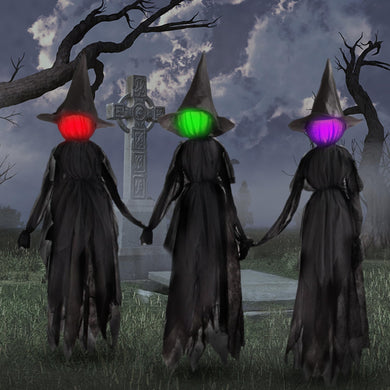 DR.DUDU 6 Ft Light up Witch Stakes Halloween Yard Decorations, Set of 3 Scary Witches with Multiple Colors LED Lights, Haunted House Props for Outdoor Garden Lawn Party Decor