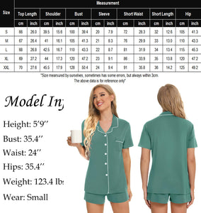 SWOMOG Womens Button Down Pajamas Set Short Sleeve Sleepwear Bride Soft Pj Lounge Sets XS-3XL