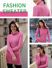 Load image into Gallery viewer, Women Polo Neck Long Slim Fitted Dress Bodycon Turtleneck Cable Knit Sweater