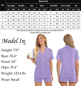 SWOMOG Womens Button Down Pajamas Set Short Sleeve Sleepwear Bride Soft Pj Lounge Sets XS-3XL