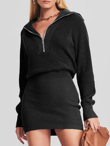 Womens Zipper Up Bodycon Sweater Dress Cozy Pullover Long Sweaters in 8 Colors