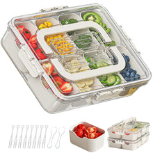 Load image into Gallery viewer, Snackle Box Container - Snack Box Container with 8 Compartments, Divided Serving Tray with Lid and handle for Charcuterie and Veggie, Portable Snack Tray for Travel, Picnic, Beach, Party, Lunch