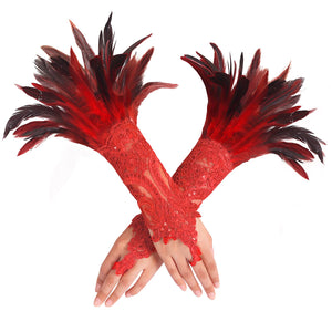 HOMELEX Women Black Lace Feather Gloves Witch Angel Costume Accessories Swan Wings Wrist Bands