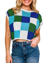 Load image into Gallery viewer, Womens Cap Sleeve Crop Tops Crew Neck Knit Trendy Casual Sweater