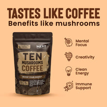 Load image into Gallery viewer, Mushroom Coffee Organic (60 Servings) 10 Mushrooms (Lion’s Mane, Cordyceps, Turkey Tail &amp; Other) Mixed With Gourmet Arabica Instant Immune Boosting Coffee for Focus &amp; Gut Health Support