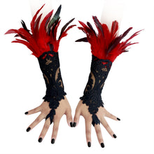 Load image into Gallery viewer, HOMELEX Women Black Lace Feather Gloves Witch Angel Costume Accessories Swan Wings Wrist Bands