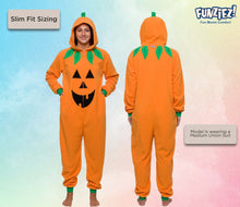 Load image into Gallery viewer, Funziez! Slim Pumpkin Adult Onesie - Jack O Lantern Halloween Costume - One Piece Cosplay Suit for Adults, Women and Men