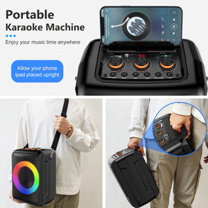 Karaoke Machine for Adults and Kids, Bluetooth Speaker with 2 Microphones, Portable Party Karaoke Speaker with DJ Lights Support REC, PA System Best Gift for Brithday etc