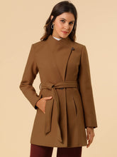 Load image into Gallery viewer, Women&#39;s Classic Stand Collar Long Sleeve Winter Belted Long Coat