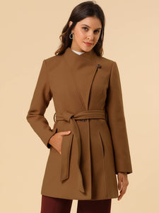 Women's Classic Stand Collar Long Sleeve Winter Belted Long Coat