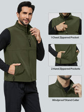 Load image into Gallery viewer, Men&#39;s Lightweight Golf Softshell Vest Outerwear Full Zip Fleece Lined Windproof Sleeveless Jacket for Hiking Running