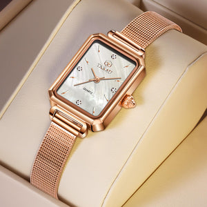 Women's Casual Watch, Rose Gold Tone Mesh Bracelet Stainless Steel Square Dress Watches for Women, Fashion Business Analog Quartz Ladies Small Wrist Watch