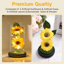 Load image into Gallery viewer, Sunflower Gifts for Women, Sunflowers Artificial Flowers in Glass Dome with LED Strip (Yellow)