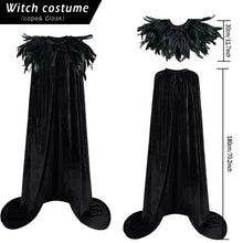 Load image into Gallery viewer, L&#39;VOW Women Feather Collar Velvet Cloak Vampire Cape Witch Queen Cosplay Halloween Costume