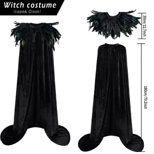 L'VOW Women Feather Collar Velvet Cloak Vampire Cape Witch Queen Cosplay Halloween Costume