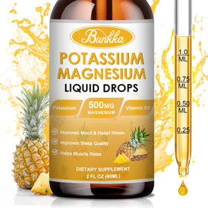 Potassium Magnesium Liquid Drops Supplement with Potassium 99mg, Magnesium 500mg,Calcium, Vitamin D3, Zinc, for Leg Cramps, Energy, Metabolism, for Adult and Kid,Sugar Free